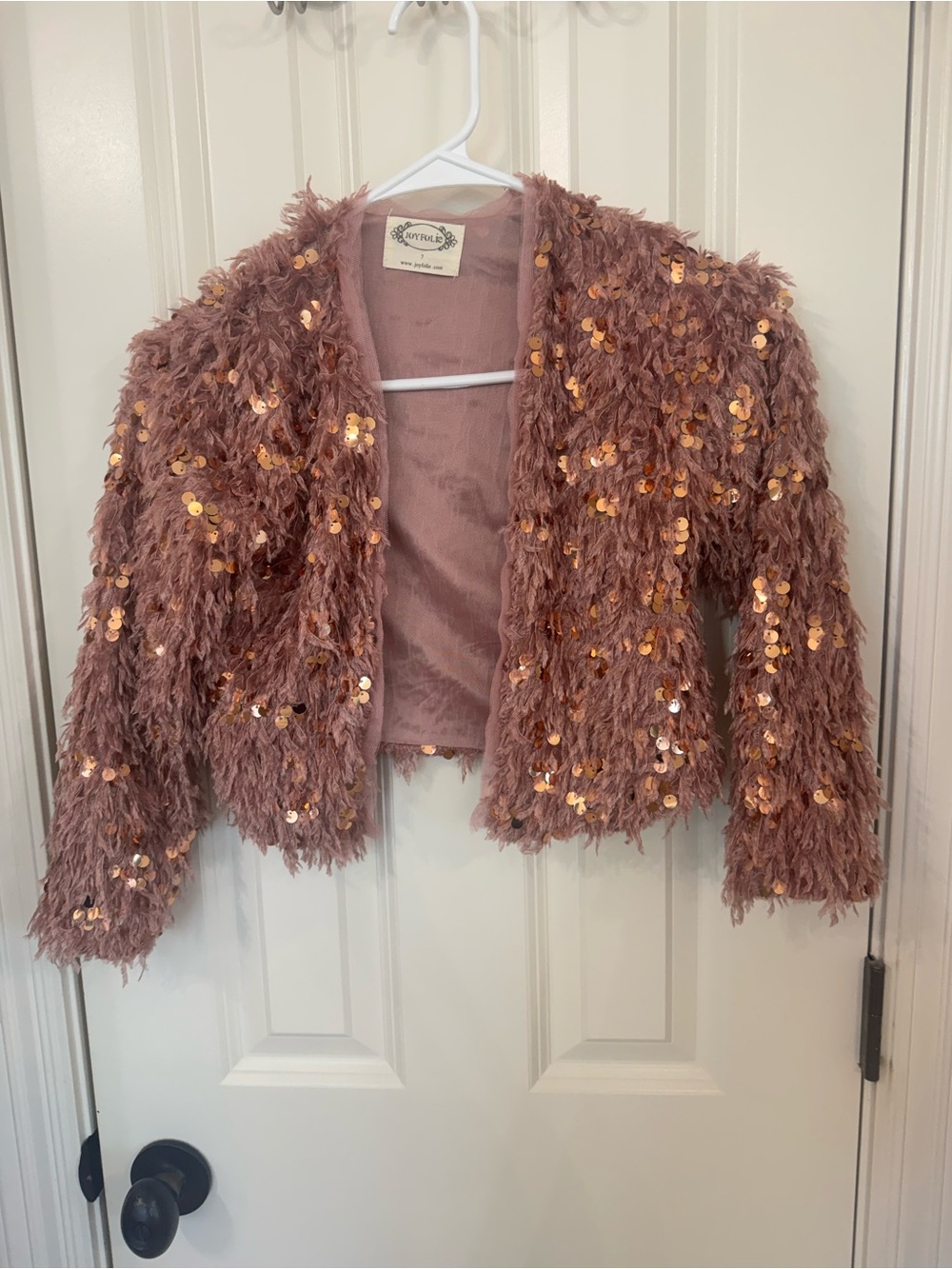 Rose Gold Sequin Faux-Fur Cropped Jacket-kids